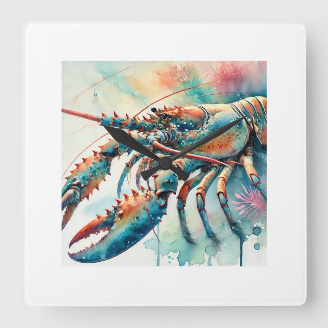 Caribbean Spiny Lobster 280624AREF121 - Watercolor Square Wall Clock (Front)