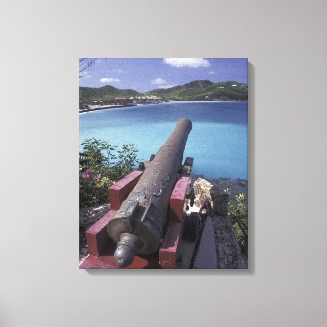 CARIBBEAN, St. Barts, Connon aiming into Bay of Canvas Print (Front)
