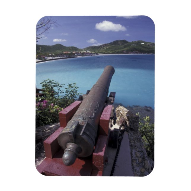 CARIBBEAN, St. Barts, Connon aiming into Bay of Magnet (Vertical)