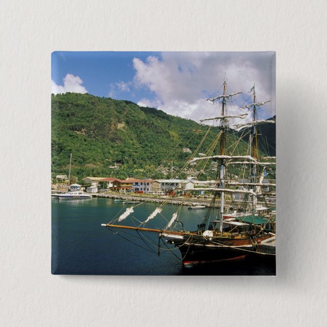 Caribbean, St. Lucia, Soufriere. Boats in 15 Cm Square Badge (Front)
