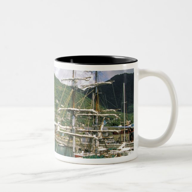 Caribbean, St. Lucia, Soufriere. Boats in Two-Tone Coffee Mug (Right)
