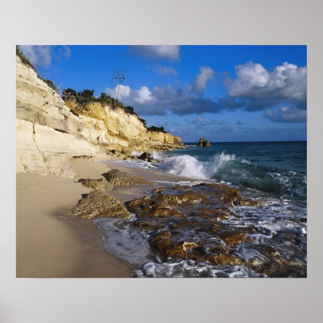 Caribbean, St. Martin, Cliffs at Cupecoy beach Poster (Front)