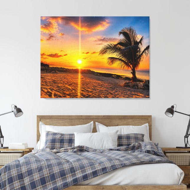 Caribbean Sunset Palm Canvas Print (Insitu(Bedroom))