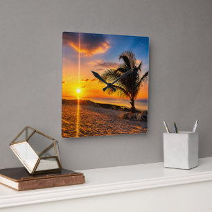 Caribbean Sunset Palm Wall Clock