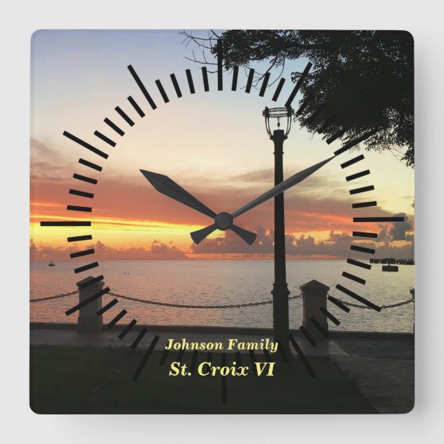 Caribbean Sunset Tropical Personalise Square Wall Clock (Front)