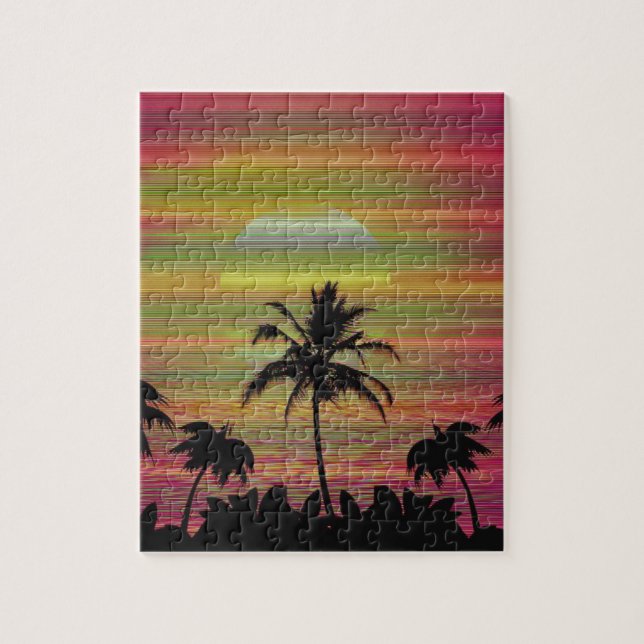 Caribbean Sunset Vaporwave Aesthetic Retro 80s 90s Jigsaw Puzzle (Vertical)
