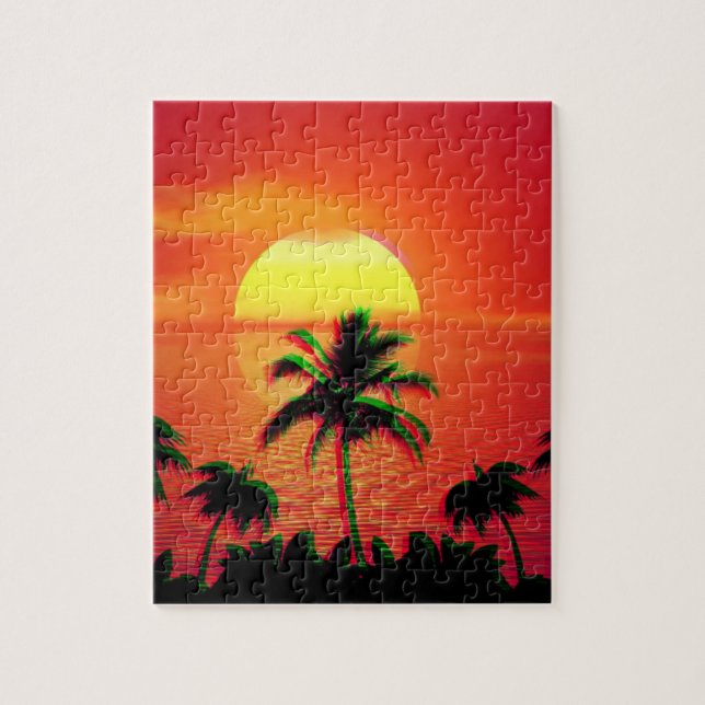 Caribbean Sunset Vaporwave Aesthetic Retro 80s 90s Jigsaw Puzzle (Vertical)