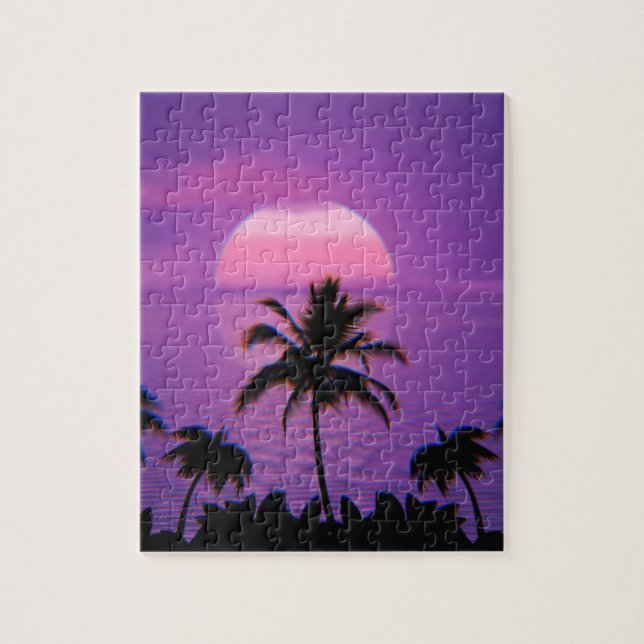 Caribbean Sunset Vaporwave Aesthetic Retro 80s 90s Jigsaw Puzzle (Vertical)