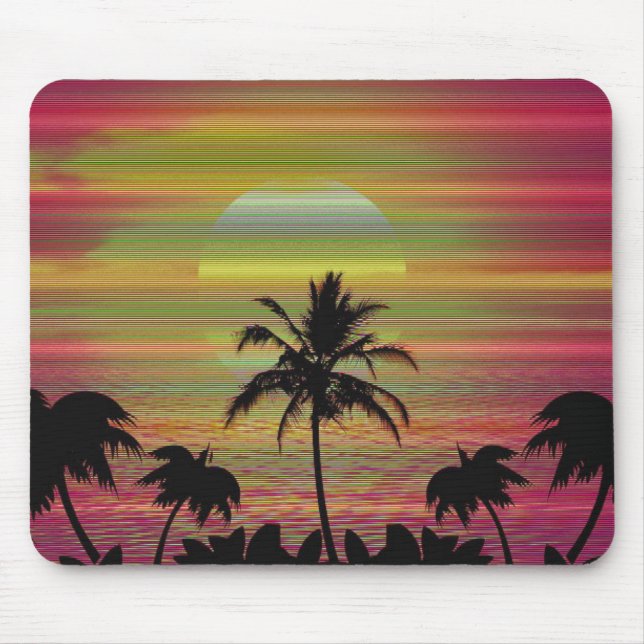 Caribbean Sunset Vaporwave Aesthetic Retro 80s 90s Mouse Mat (Front)