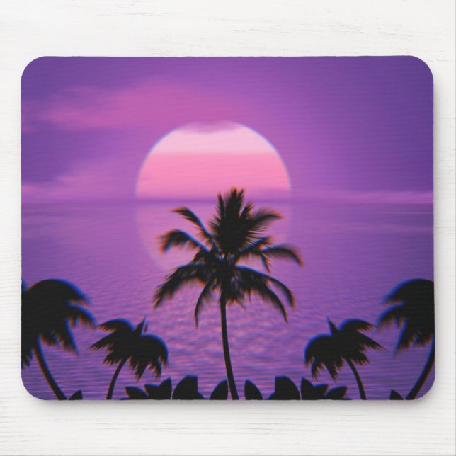 Caribbean Sunset Vaporwave Aesthetic Retro 80s 90s Mouse Mat (Front)