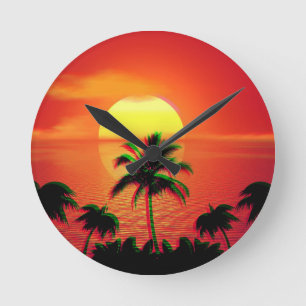 Caribbean Sunset Vaporwave Aesthetic Retro 80s 90s Round Clock