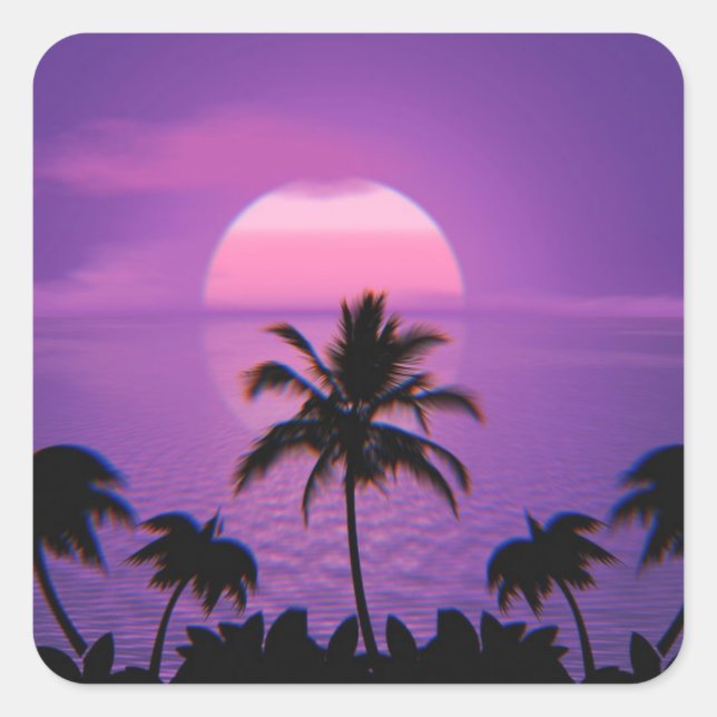 Caribbean Sunset Vaporwave Aesthetic Retro 80s 90s Square Sticker (Front)