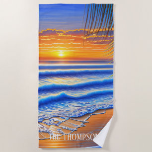 Caribbean Sunset with Personalised Name Beach Towel