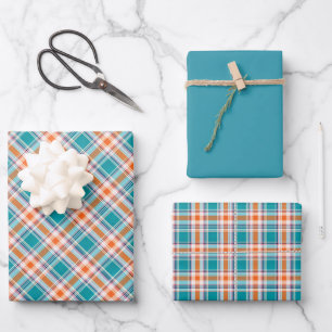 Caribbean Teal, Deep Aqua Blue... Tartan Plaid Wrapping Paper Sheet