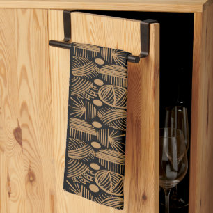 Caribbean Tribal Mudcloth: Black, Gold Tea Towel