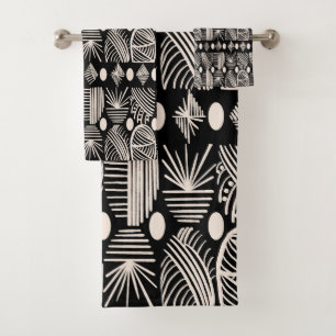 Caribbean Tribal Mudcloth: Black, White, Bath Towel Set