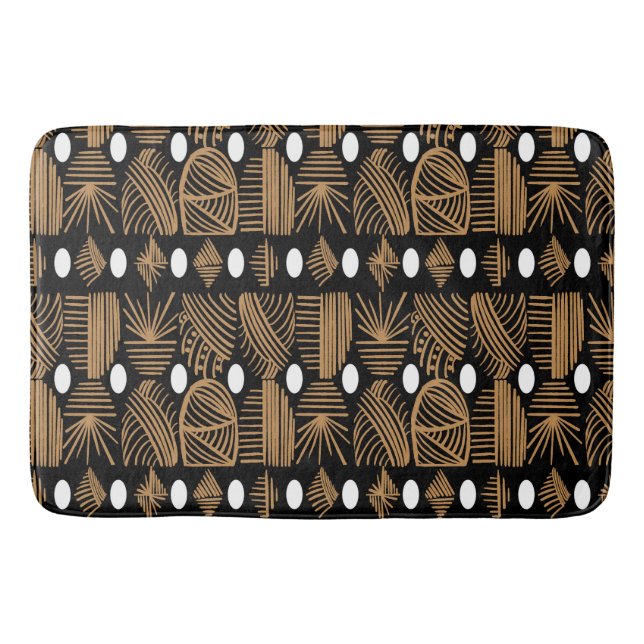 Caribbean Tribal Mudcloth: Black, White, Gold Bath Mat (Front)