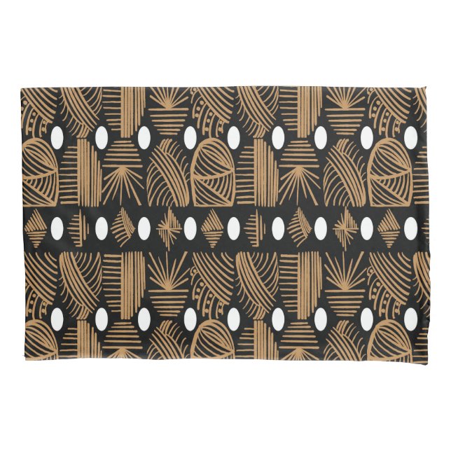 Caribbean Tribal Mudcloth: Black, White, Gold Pillowcase (Front)