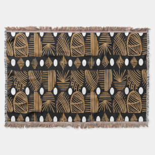 Caribbean Tribal Mudcloth: Black, White, Gold Throw Blanket