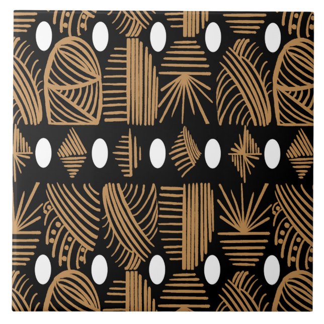 Caribbean Tribal Mudcloth: Black, White, Gold Tile (Front)