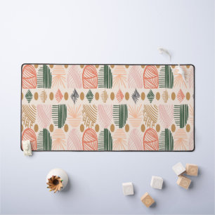 Caribbean Tribal Mudcloth: Boho Dark Green, Pink Desk Mat