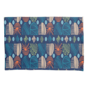 Caribbean Tribal Mudcloth: Festive Blue, Orange Pillowcase
