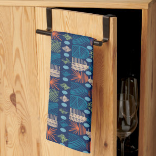 Caribbean Tribal Mudcloth: Festive Blue, Orange Tea Towel