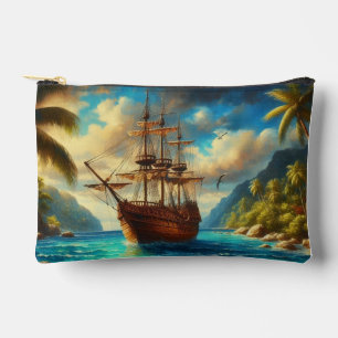 Caribbean/tropical beach ship art accessory pouch