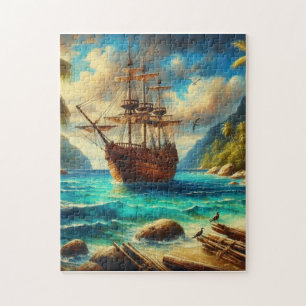 Caribbean/tropical beach ship art jigsaw puzzle
