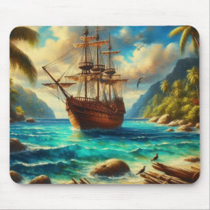 Caribbean/tropical beach ship art mouse mat