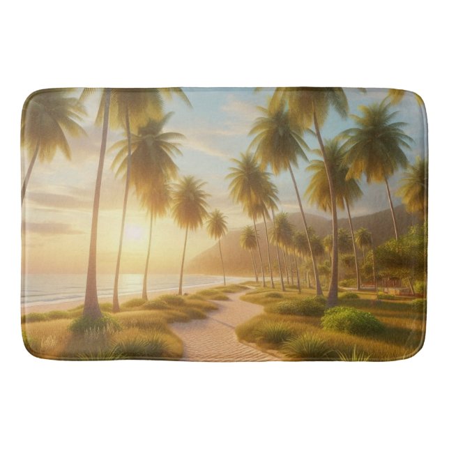 Caribbean/tropical/Hawaiian beach sunset Bath Mat (Front)
