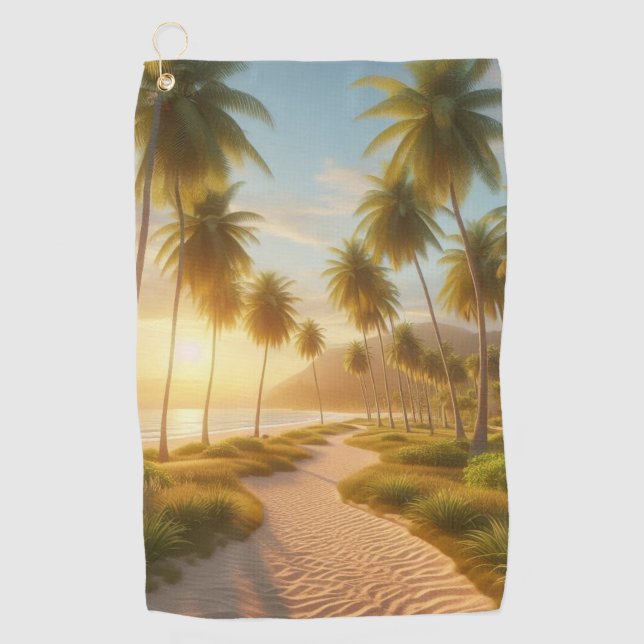 Caribbean/tropical/Hawaiian beach sunset Golf Towel (Front)