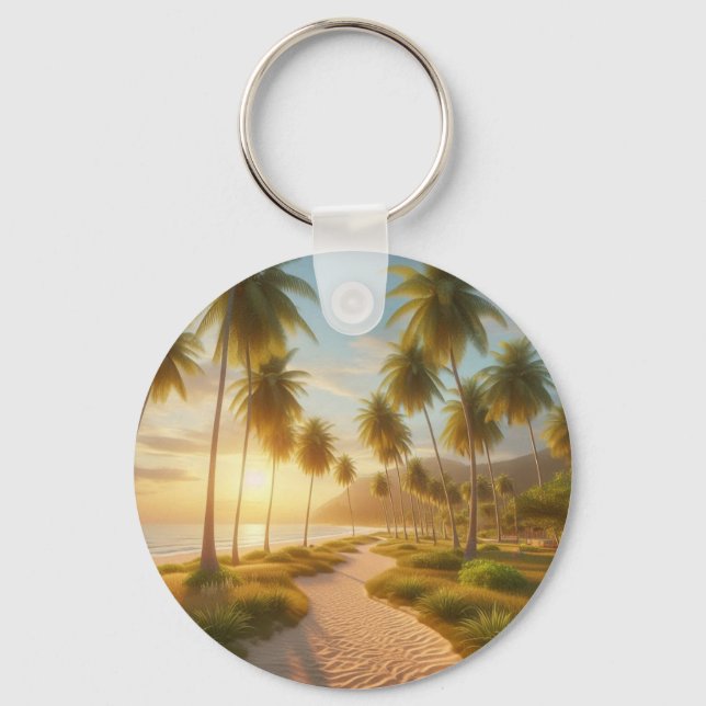 Caribbean/tropical/Hawaiian beach sunset Key Ring (Front)