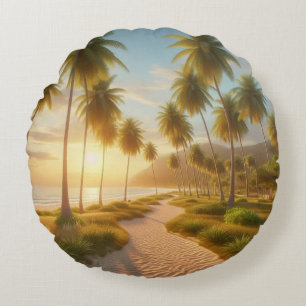 Caribbean/tropical/Hawaiian beach sunset Round Cushion