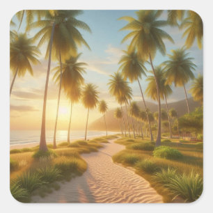 Caribbean/tropical/Hawaiian beach sunset Square Sticker