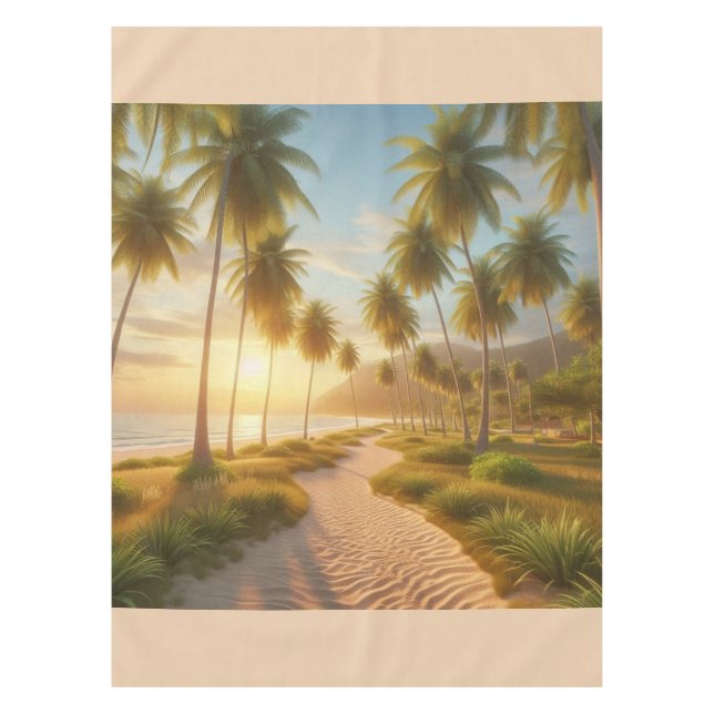 Caribbean/tropical/Hawaiian beach sunset Tablecloth (Front)