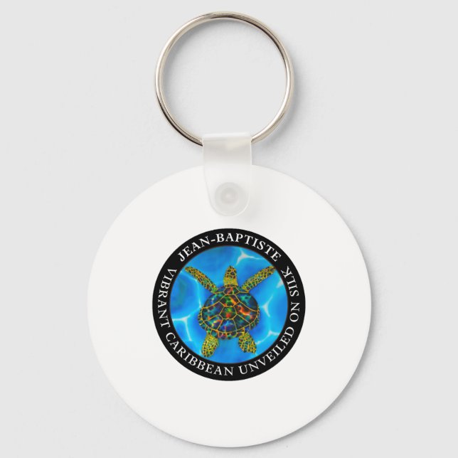 Caribbean unveiled on silk. - Rainbow Sea Turtle Key Ring (Front)