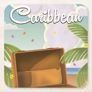 Caribbean vacation Classic Travel Poster, Square Paper Coaster