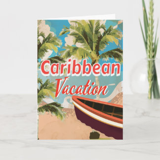 Caribbean vacation vintage Travel Poster. Holiday Card