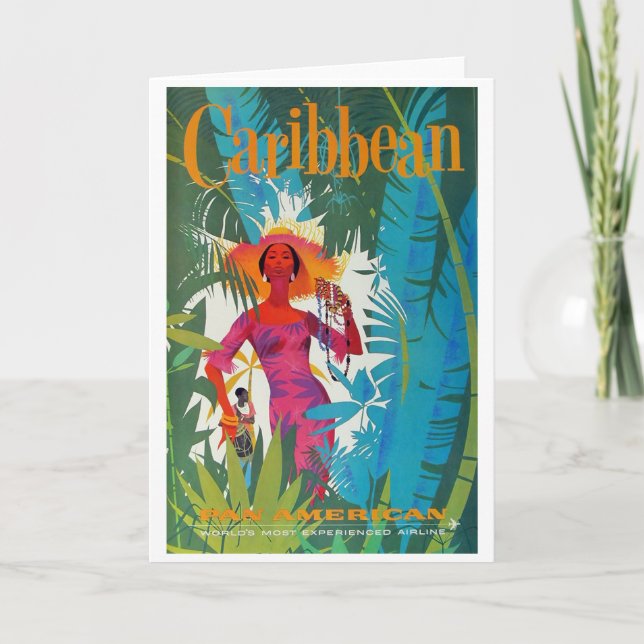 Caribbean Vintage Travel Poster Card (Front)
