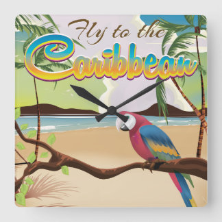 Caribbean Vintage Tropical island Parrot poster Square Wall Clock