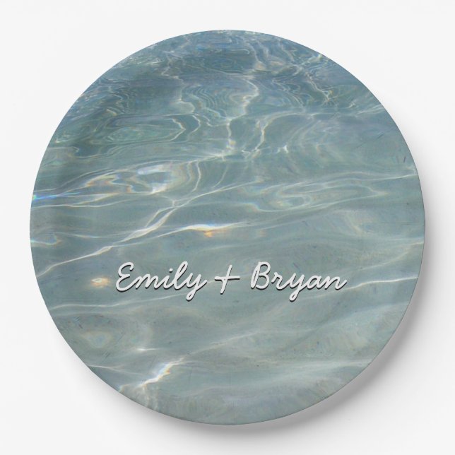 Caribbean Water Abstract Blue Nature Paper Plate (Front)