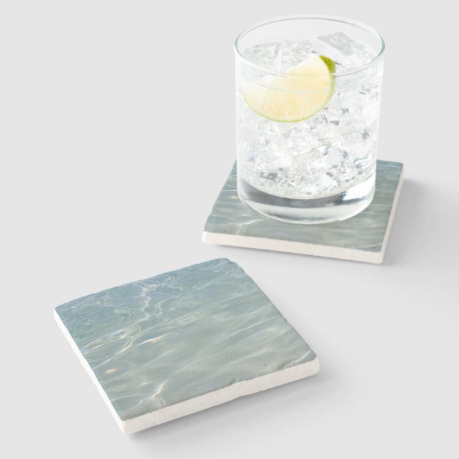 Caribbean Water Abstract Blue Nature Stone Coaster (Side)