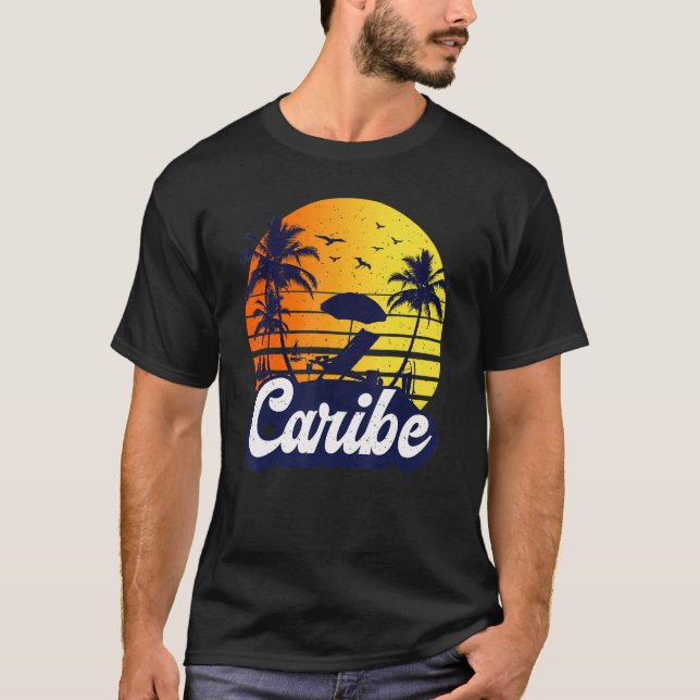 Caribe Sunset Beach Retro T-Shirt (Front)
