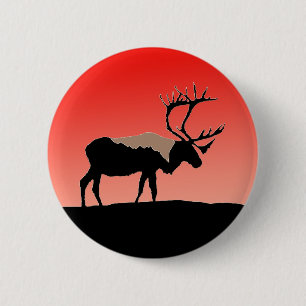 Caribou at Sunset - Original Wildlife Art 6 Cm Round Badge
