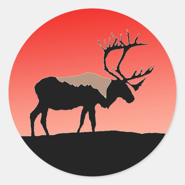 Caribou at Sunset  - Original Wildlife Art Classic Round Sticker (Front)
