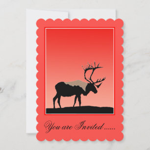 Caribou at Sunset  - Original Wildlife Art Invitation