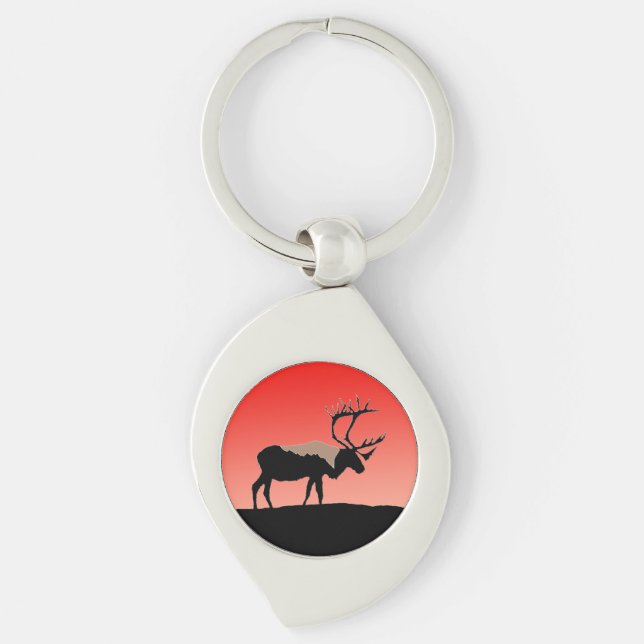 Caribou at Sunset  - Original Wildlife Art Key Ring (Front)