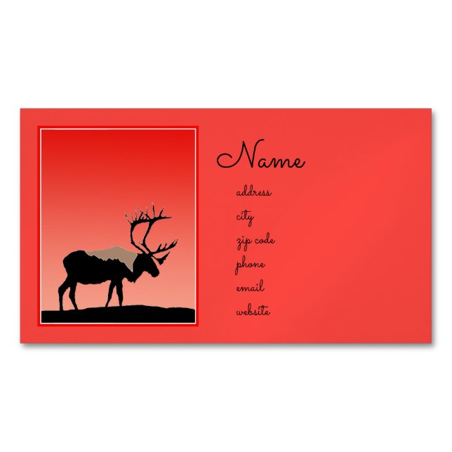 Caribou at Sunset  - Original Wildlife Art Magnetic Business Card (Front)