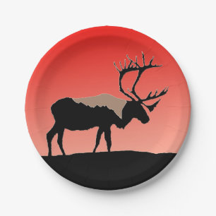 Caribou at Sunset - Original Wildlife Art Paper Plate